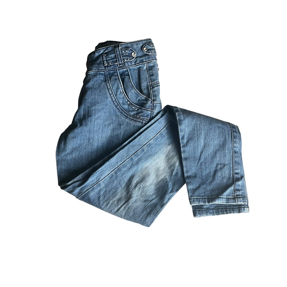 Crystal Vogue Jeans‎ Girls 14 Blue Rhinestone Embellished Y2K Skinny